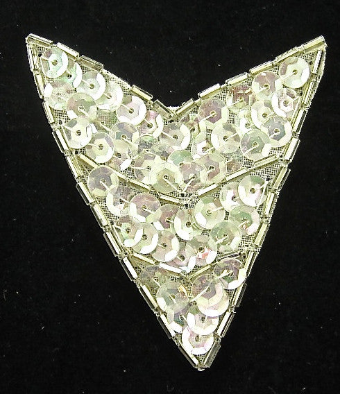 Designer Motif with Iridescent Sequins Silver Beads 3" x 2"