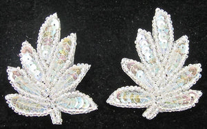 Leaf Pair with Iridescent Sequins and Beads 2" x 1.5"