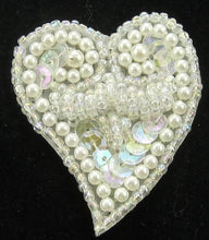 Load image into Gallery viewer, Leaf with Heart Shape and Iridescent Sequins Beads and White Pearls 1.5&quot; x 1.5&quot;