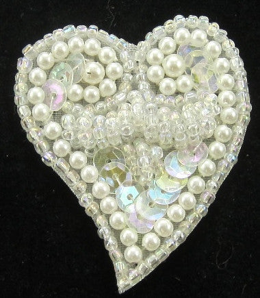 Leaf with Heart Shape and Iridescent Sequins Beads and White Pearls 1.5