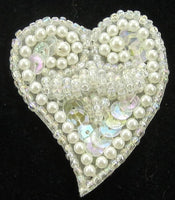 Leaf with Heart Shape and Iridescent Sequins Beads and White Pearls 1.5