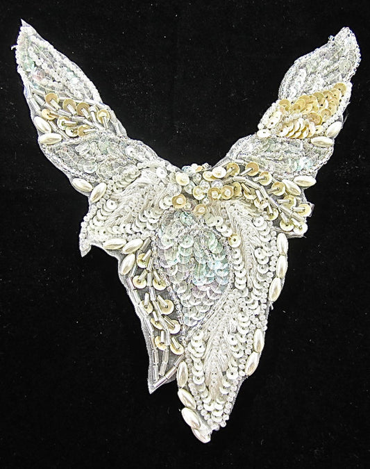 Designer Motif with White and Beige Pearls and Sequins 6" x 6"
