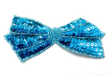 Load image into Gallery viewer, Bow with Turquiose Sequins and Beads 4&quot;x 2&quot;