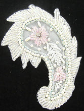 Load image into Gallery viewer, Design Motif Paisley White and Pink Pearl Beads with Rhinestone 3&quot; x 4&quot;
