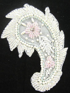 Design Motif Paisley White and Pink Pearl Beads with Rhinestone 3" x 4"