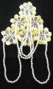 Epaulet With Iridescent Tan Sequins Beads and Rhinestones 6" x 4"