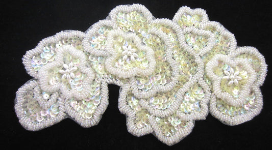 Flowers with Lite Yellowish Iridescent Sequins Layered and Beads 10" x 5"