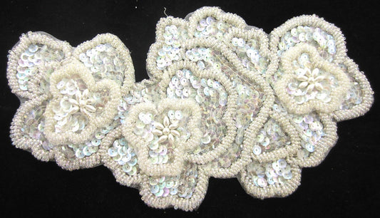 Flowers Layered Texture Clear Iridescent Sequins and Beads 10" x 6"