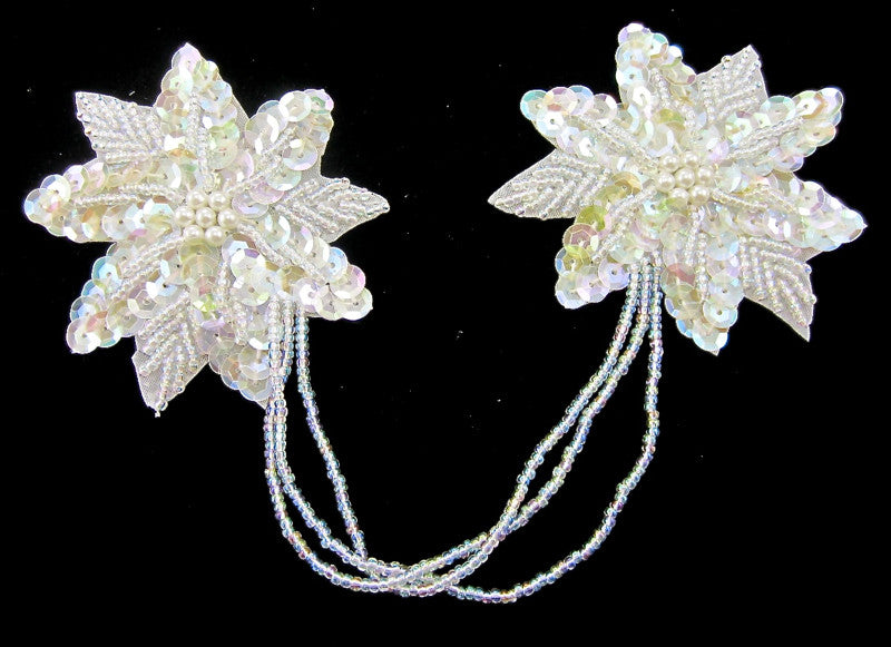 Flower Pair Iridescent Attached by Beads 3
