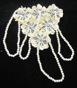 Epaulet with Cream Colored Sequins and Beads and Rhinestones 6" x 4'
