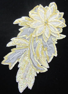 Flower with Peach and White Iridescent Sequins and Beads Rhinestone 10" x 5.5"