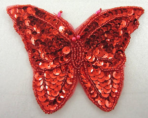 Butterfly with Red Sequins and Beads 3.5" x 5"
