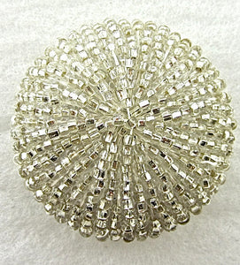 Button with Silver Bugle Beads 1.5