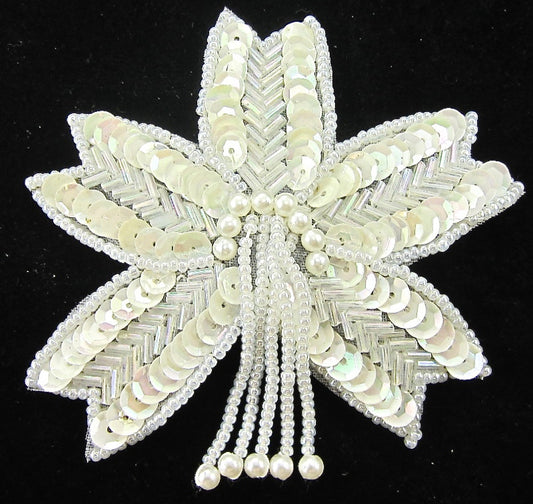 Epaulet with White Sequins and Beads 3" x 3.5"