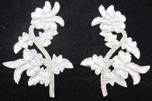 Flower Pair Iridescent with Silver Beads 5.5" x 4"