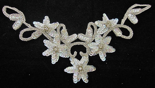 Flower Neck Line with Iridescent Sequins and Beads 10" x 4"