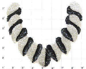 Designer Motif Collar Silver and Black Beaded 12" x 10"