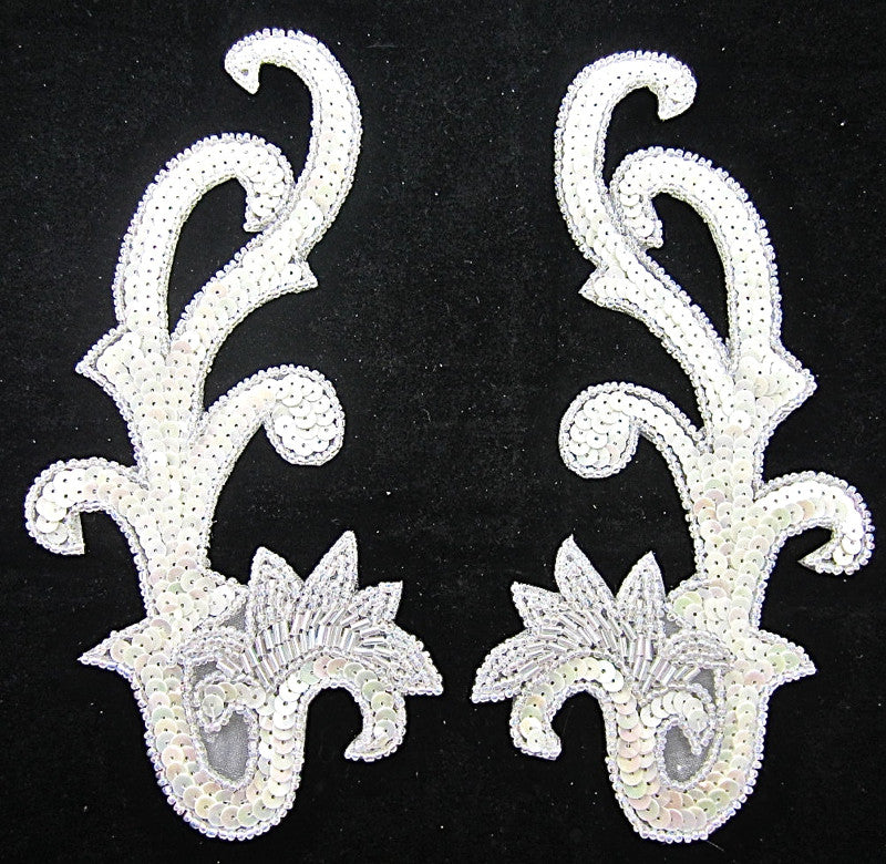 Designer Motif Pair China White Sequins Iridescent Beads 8" x 4"