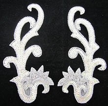 Load image into Gallery viewer, Designer Motif Pair China White Sequins Iridescent Beads 8&quot; x 4&quot;