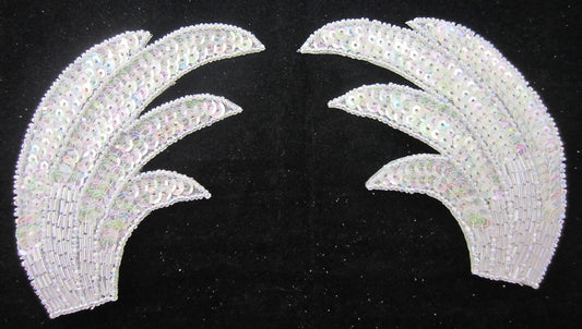 Designer Motif Pair Leaf Wings with Iridescent Sequins and Beads 6" x 4"