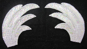 Designer Motif Pair Leaf Wings with Iridescent Sequins and Beads 6" x 4"