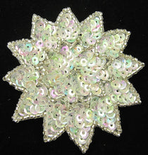 Load image into Gallery viewer, Flower with Iridescent Sequins Silver Beads and Rhinestone 3&quot;