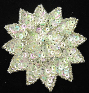 Flower with Iridescent Sequins Silver Beads and Rhinestone 3"