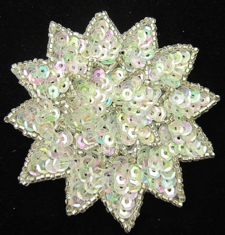 Flower with Iridescent Sequins Silver Beads and Rhinestone 3