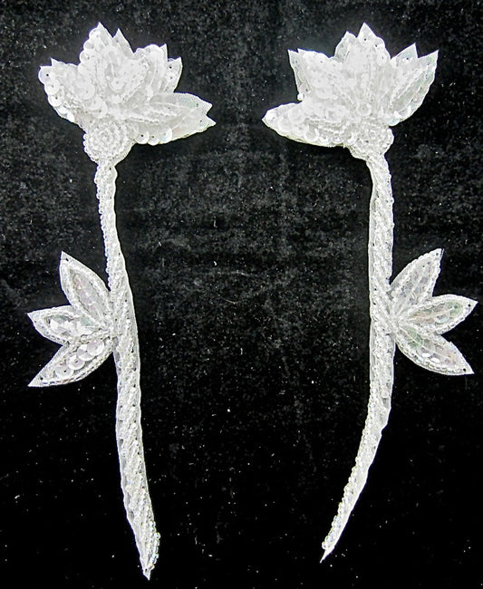 Flower Pair with Double Layers Pistals Iridescent Sequins and Beads 5.5" x 2"