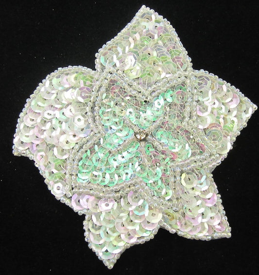 Flower with Iridescent AB Sequins and Rhinestone 4"