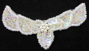 Designer Motif with Wing Shape Iridescent AB Sequins and Beads and Pearls 3.25" x 2"