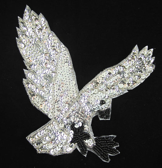 Eagle with Silver and Black Sequins and Beads 7" x 7"