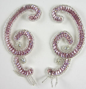 Designer Motif with Pink Sequins Silver Beads AB Rhinestones 4" x 2"