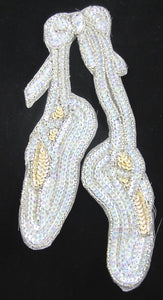 10 PACK  Ballet Slippers with Iridescent and Cream Beads and Sequins 9" x 4" - Sequinappliques.com