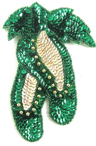 Ballet Slipper with Green Sequins and Beads 5.5" x 3.5" - Sequinappliques.com