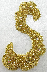 Designer High Quality with Gold Raised Beads and 8 AB Rhinestones 4" x 2"