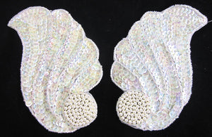 Designer Motif Wave Pair with Iridescent Sequins and Beads 5.25" x 4"