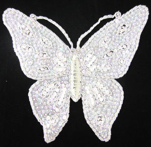 Butterfly Large White Iridescent Sequins and Rhinestones 10.5" x 8.5"
