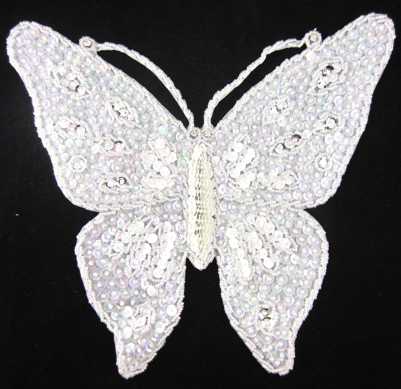Butterfly Large White Iridescent Sequins and Rhinestones 10.5