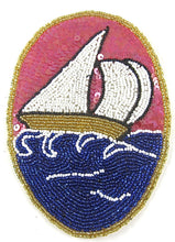 Load image into Gallery viewer, Sailboat with Dark Pink Sequins and Multi-Colored Beads 6&quot; x 4.5&quot;