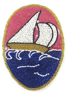 Sailboat with Dark Pink Sequins and Multi-Colored Beads 6" x 4.5"