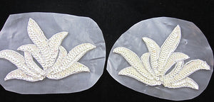 Leaf Pair with White China White Sequins and Beads 4.5" x 6.5"