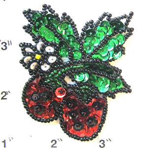 Strawberries with Leaf, Sequin Beaded 2.5" x 2.5"