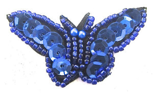 Butterfly with Royal Blue Sequins and Beads 1" x 2"