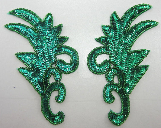 Leaf pair with Green Sequins and Beads 8" x 4"