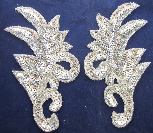 Leaf Pair with Silver Sequins and Beads 7" x 4"
