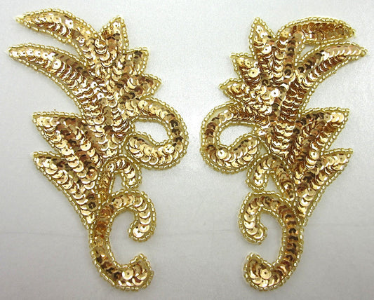 Leaf Pair Appliques with Gold Sequins and Beads 8" x 4"
