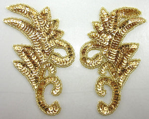 Leaf Pair with Gold Sequins and Beads 8" x 4"