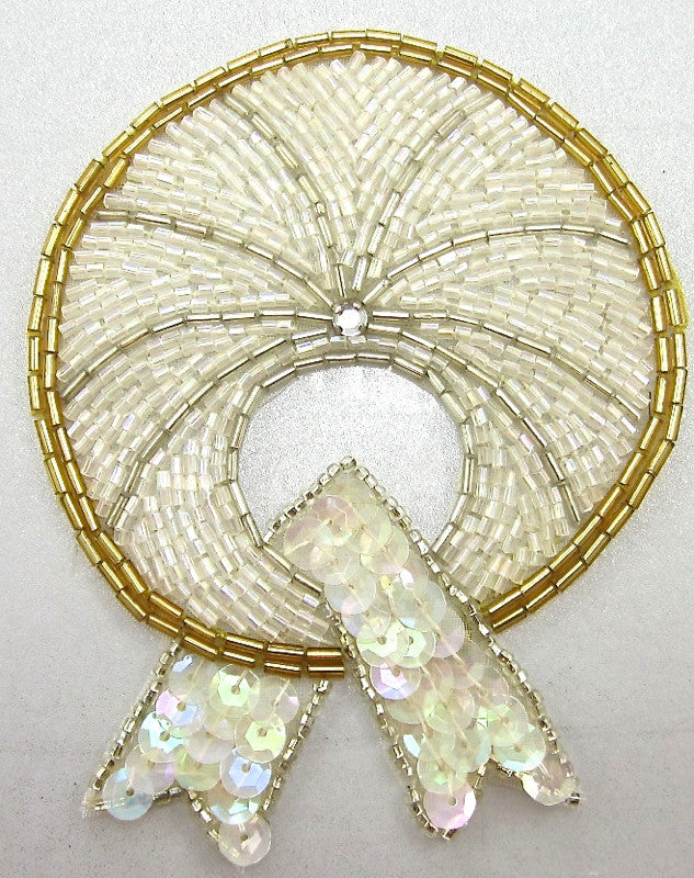 Designer Motif With Gold iridescent Sequins Beads and Rhinestone 4.25