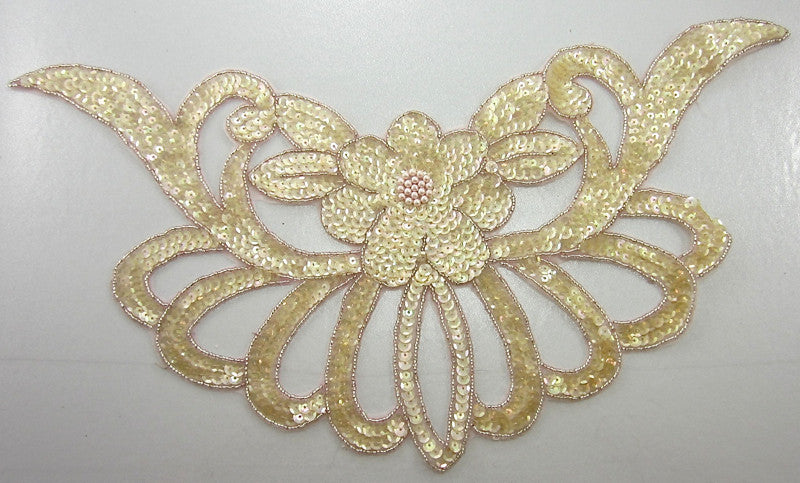 Flower with Yellowish Pinking Sequins and Beads and Lite Pink Beaded Trim 8.5